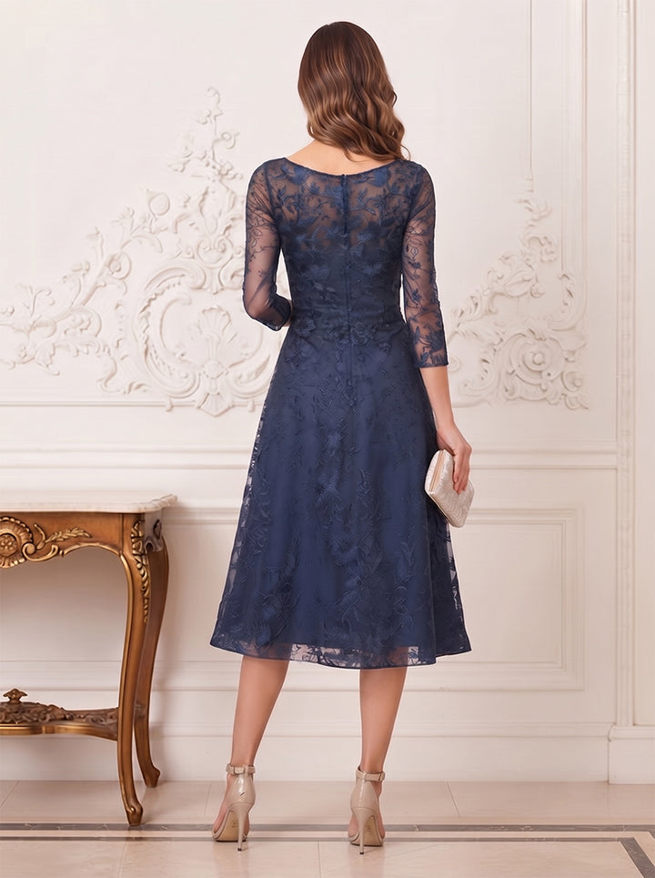 A-Line/Princess 3/4 Sleeves V-Neck Tea-Length Mother Of The Bride Dresses With Lace &amp; Applique