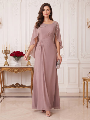 A-Line/Princess Asymmetrical Cape Sleeves Mother of the Bride Dresses With Ruched