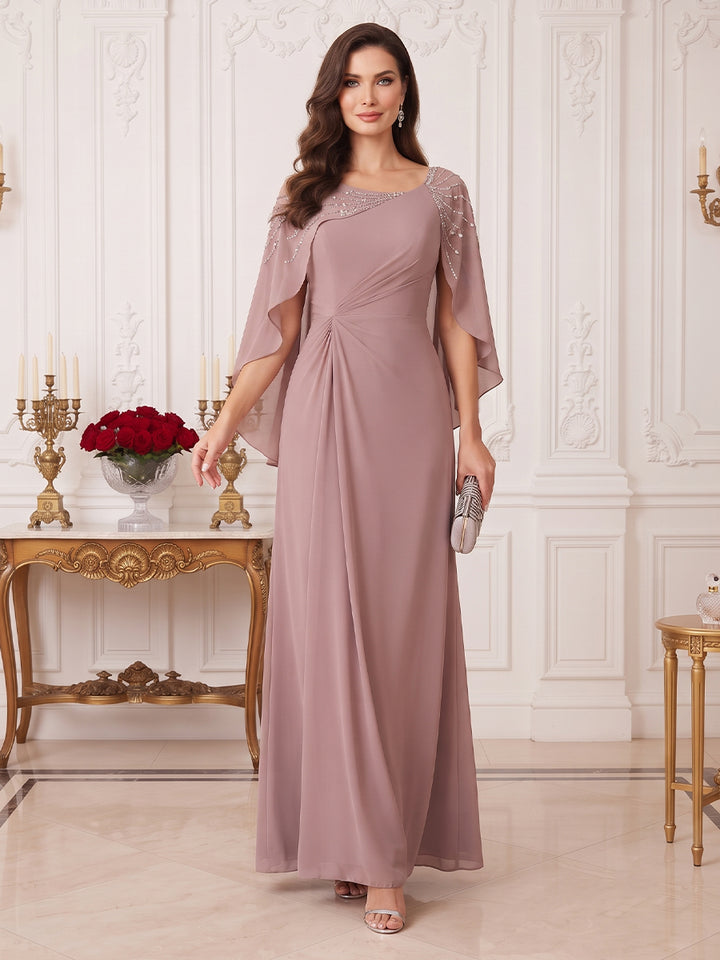 A-Line/Princess Asymmetrical Cape Sleeves Mother of the Bride Dresses With Ruched