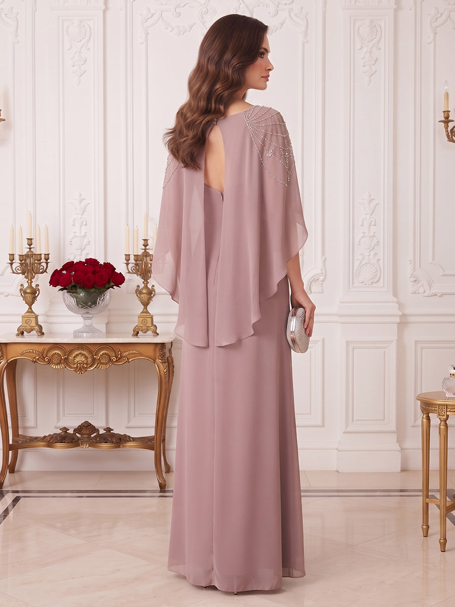 A-Line/Princess Asymmetrical Cape Sleeves Mother of the Bride Dresses With Ruched