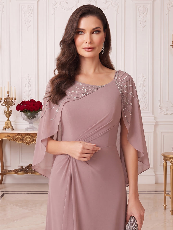 A-Line/Princess Asymmetrical Cape Sleeves Mother of the Bride Dresses With Ruched
