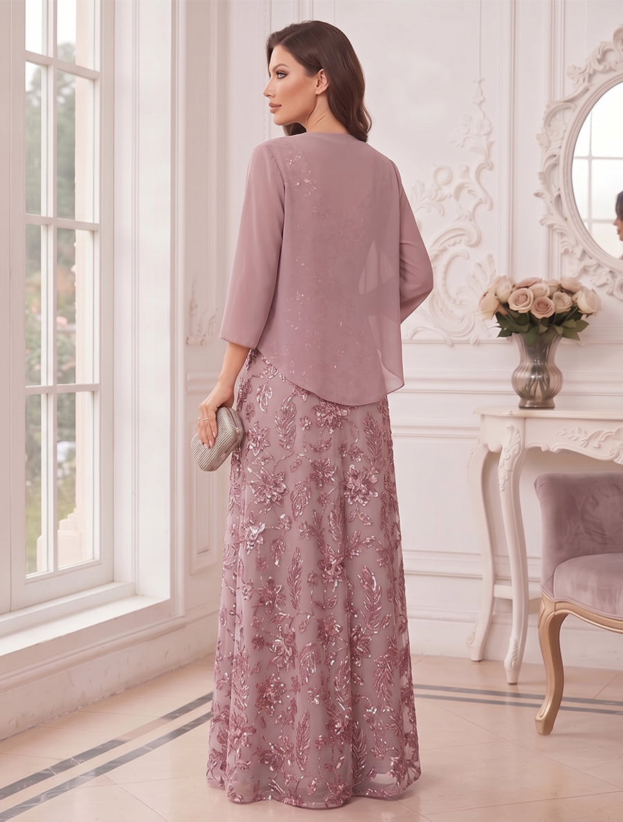 A-Line/Princess V-Neck Sleeveless Floor-Length Mother of the Bride Dresses with Lace &amp; Sequins