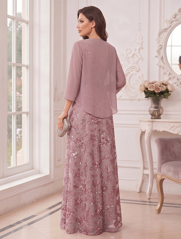 A-Line/Princess V-Neck Sleeveless Floor-Length Mother of the Bride Dresses with Lace & Sequins