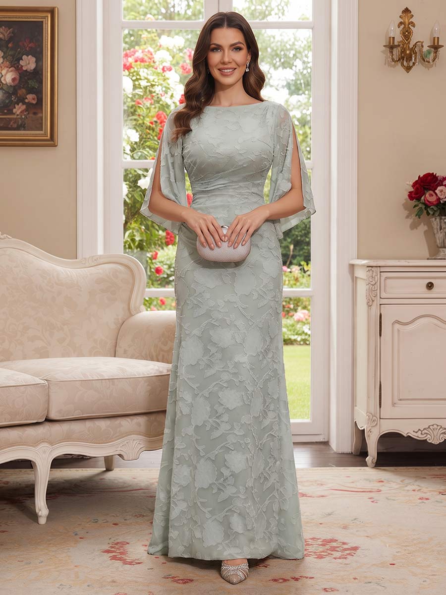 Sheath/Column Scoop 3/4 Sleeves Floor-Length Mother of the Bride Dresses with Applique &amp; Ruched