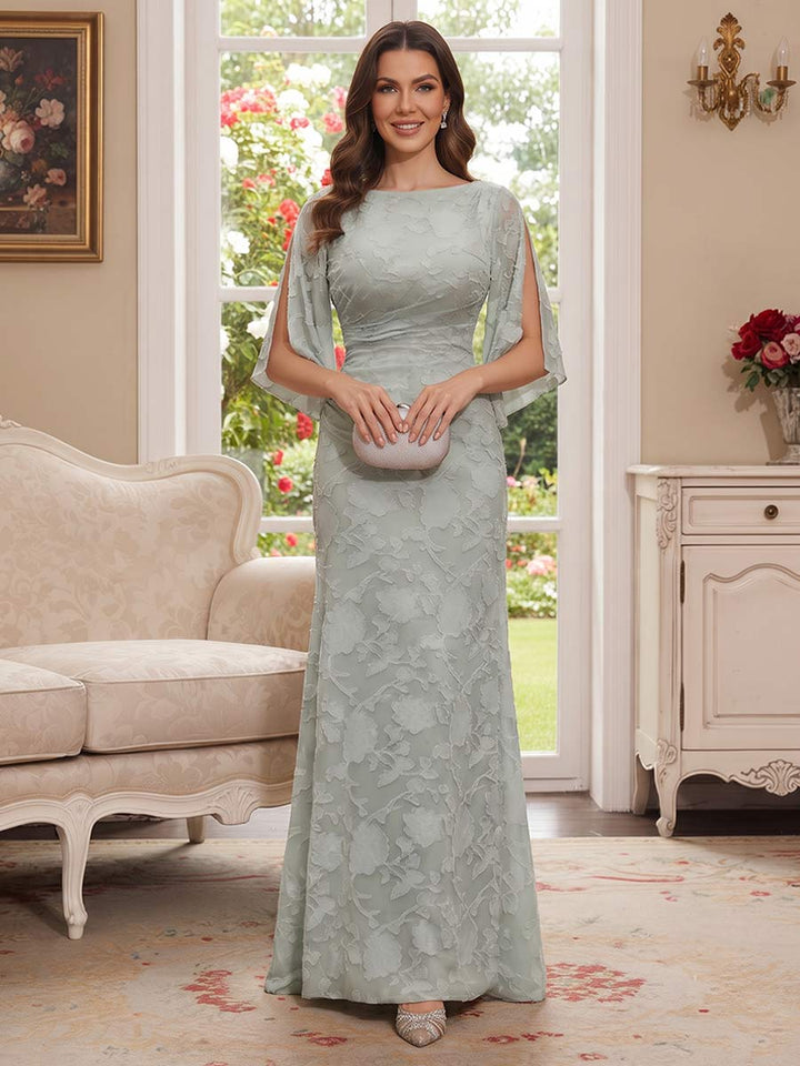 Sheath/Column Scoop 3/4 Sleeves Floor-Length Mother of the Bride Dresses with Applique &amp; Ruched