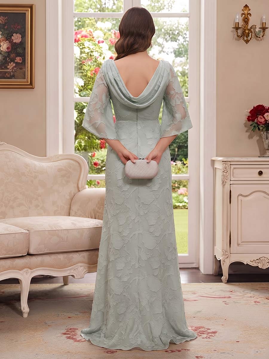 Sheath/Column Scoop 3/4 Sleeves Floor-Length Mother of the Bride Dresses with Applique &amp; Ruched