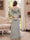 Sheath/Column Scoop 3/4 Sleeves Floor-Length Mother of the Bride Dresses with Applique & Ruched