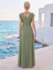 A-Line/Princess Short Sleeves V Neck Floor-Length Mother of the Bride Dresses with 3D Floral & Ruffles