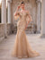 Trumpet/Mermaid Off-the-Shoulder 3/4 Sleeves Floor-Length Formal Dresses With Embroidery & Lace
