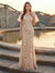Trumpet/Mermaid V-Neck Short Sleeves Floor-Length Formal Dresses With Sequins