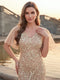 Trumpet/Mermaid V-Neck Short Sleeves Floor-Length Formal Dresses With Sequins