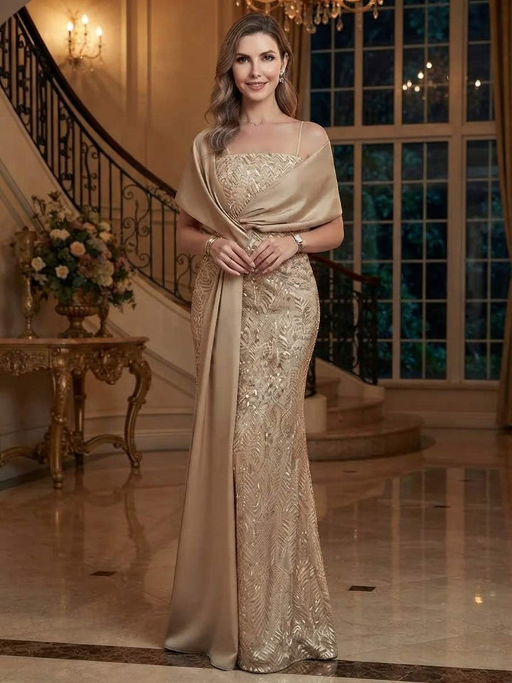 Sheath/Column Spaghetti Straps Sleeveless Floor-Length Mother of the Bride Dresses With Sequins &amp; Applique