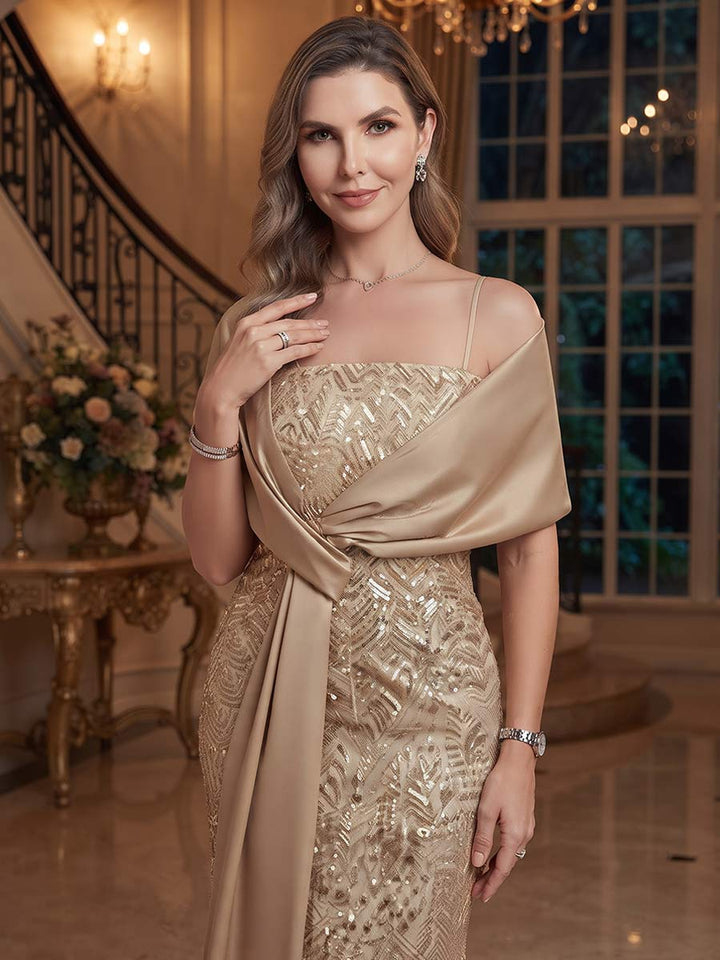 Sheath/Column Spaghetti Straps Sleeveless Floor-Length Mother of the Bride Dresses With Sequins &amp; Applique