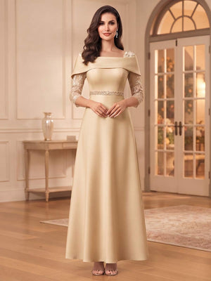 A-Line/Princess Square Neck 3/4 Sleeves Floor-Length Mother Of The Bride Dresses With Appliques & Lace