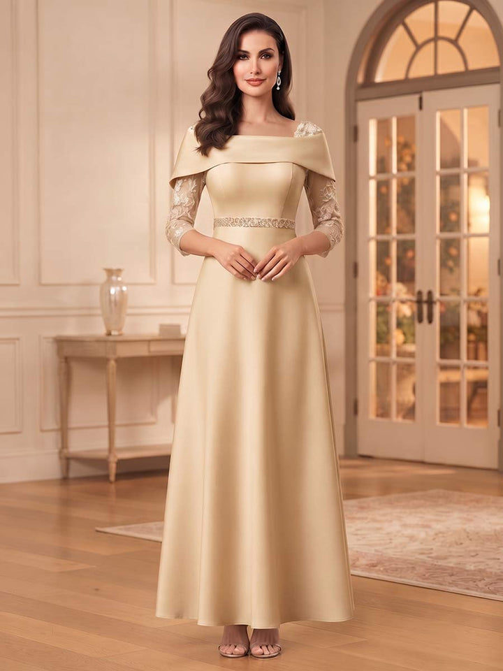 A-Line/Princess Square Neck 3/4 Sleeves Floor-Length Mother Of The Bride Dresses With Appliques &amp; Lace