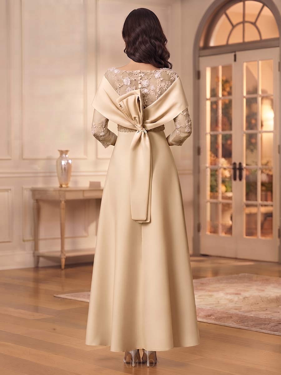 A-Line/Princess Square Neck 3/4 Sleeves Floor-Length Mother Of The Bride Dresses With Appliques &amp; Lace