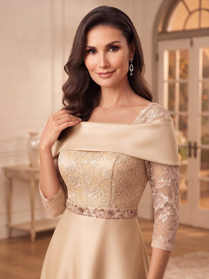 A-Line/Princess Square Neck 3/4 Sleeves Floor-Length Mother Of The Bride Dresses With Appliques &amp; Lace