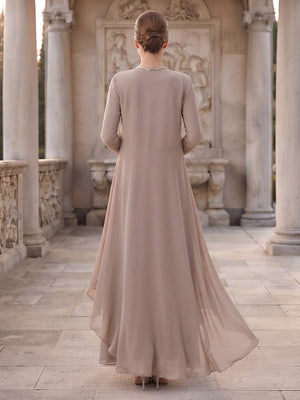 A-Line/Princess 2 Pieces Long Sleeves V Neck Floor Length Mother Of The Bride Dresses With Ruffles & Appliques