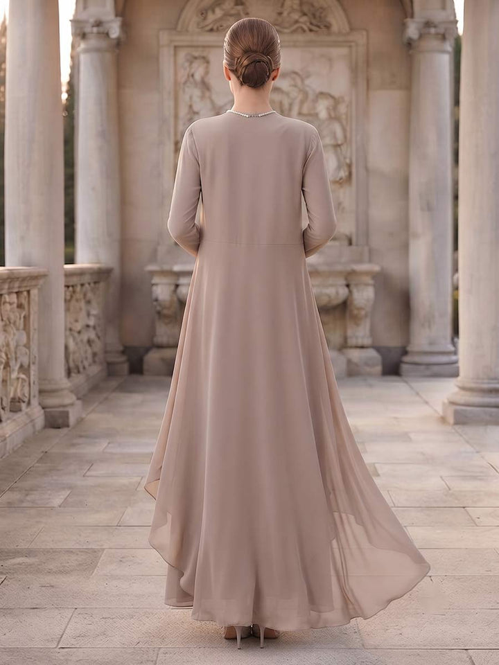A-Line/Princess 2 Pieces Long Sleeves V Neck Floor Length Mother Of The Bride Dresses With Ruffles &amp; Appliques