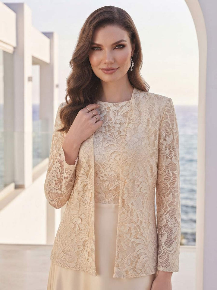 A-Line/Princess 2 Pieces Long Sleeves Scoop Floor Length Mother Of The Bride Dresses With Jacket &amp; Appliques