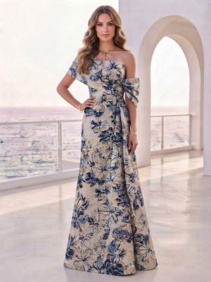 Trumpet/Mermaid Asymmetrical Off-the-Shoulder Floor-Length Mother of the Bride with Ruched
