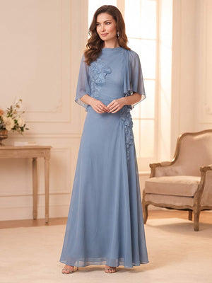 A-Line/Princess Scoop Half Sleeves Floor-Length Mother of the Bride Dresses with Cape & 3D Floral