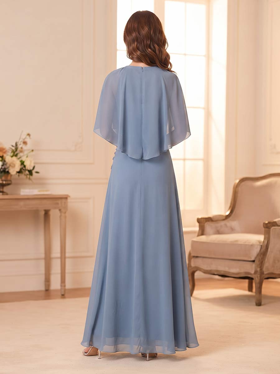 A-Line/Princess Scoop Half Sleeves Floor-Length Mother of the Bride Dresses with Cape &amp; 3D Floral