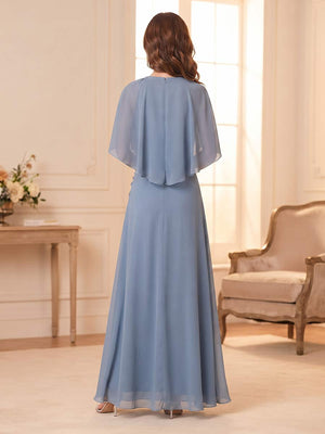 A-Line/Princess Scoop Half Sleeves Floor-Length Mother of the Bride Dresses with Cape & 3D Floral