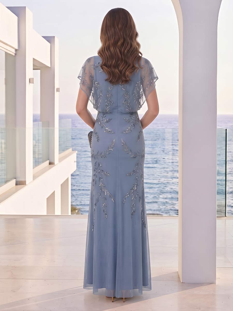 Sheath/Column Scoop Short Sleeves Floor-Length Mother Of The Bride Dresses With Sequins