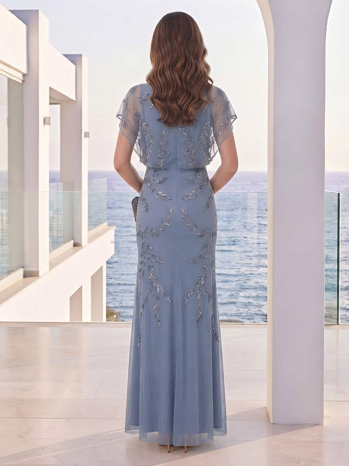 Sheath/Column Scoop Short Sleeves Floor-Length Mother Of The Bride Dresses With Sequins