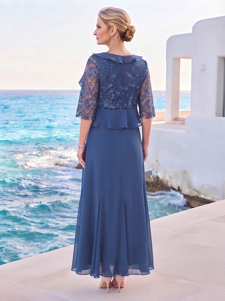 A-Line/Princess Scoop Half Sleeves Ankle-Length Mother of the Bride Dresses with Lace &amp; Appliques