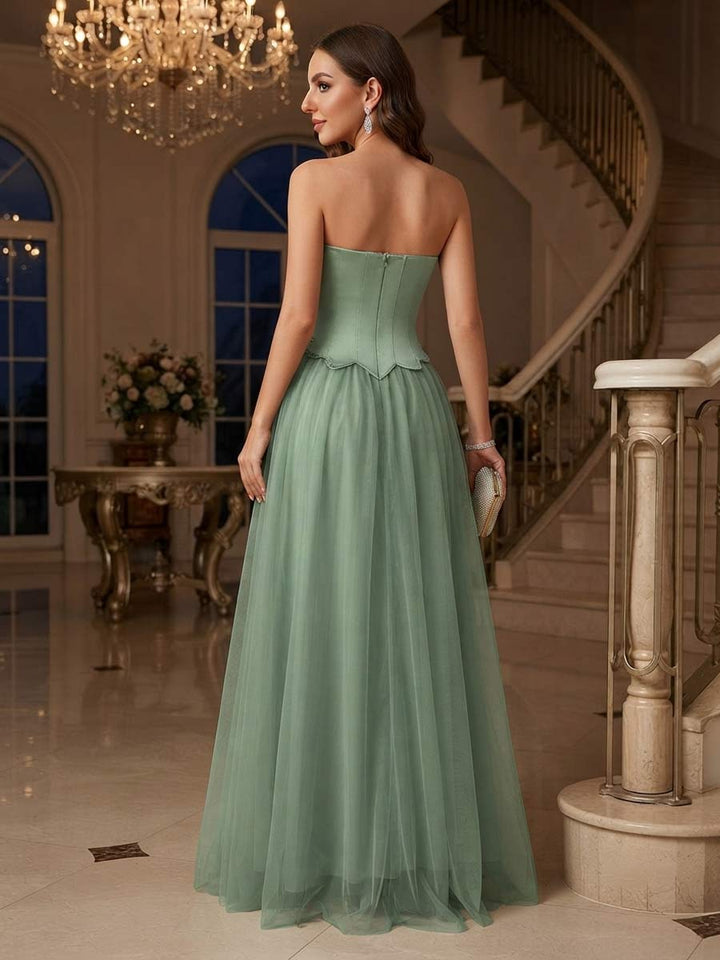 A-Line/Princess Strapless Sleeveless Floor-Length Evening Dresses with Rhinestone