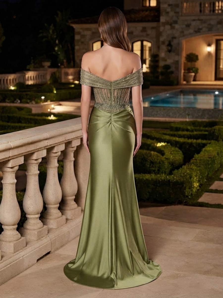 Trumpet/Mermaid Off-the-Shoulder Sweep Train Sequins Evening Dresses with Split Side