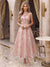 A-Line/Princess Square Neck Sleeveless Tea-Length Cocktail Dresses With Ruched & Flower