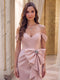 Sheath/Column Off-the-Shoulder Sleeveless Knee-Length Cocktail Dresses With Bowknot & Ruffles
