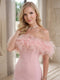 Sheath/Column Off-the-Shoulder Sleeveless Tea-Length Cocktail Dresses With Feather