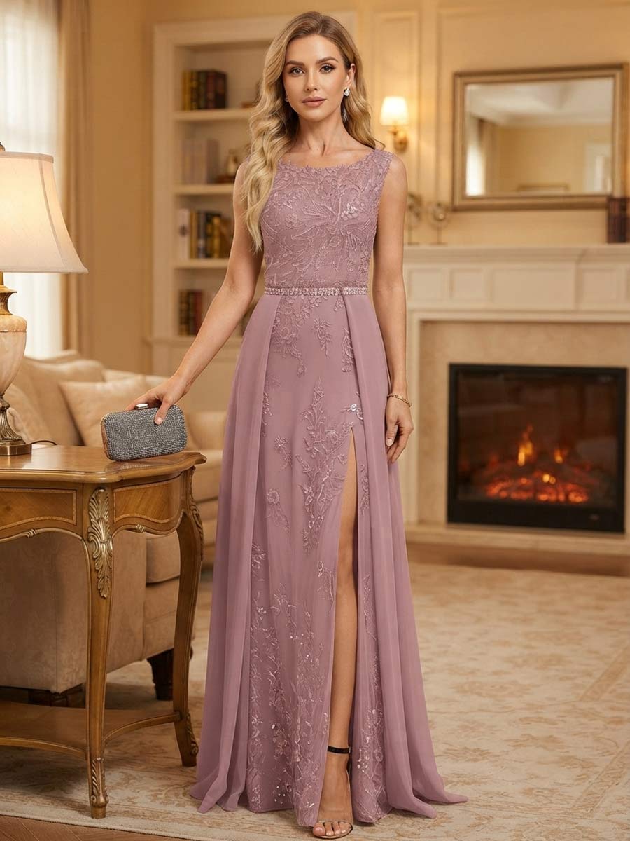 Sheath/Column Scoop Sleeveless Floor-Length Mother of the Bride Dresses with Applique & Lace