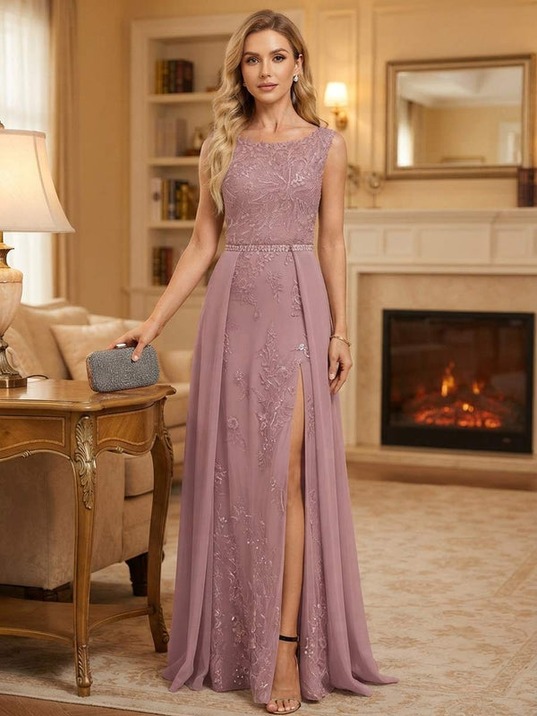 Sheath/Column Scoop Sleeveless Floor-Length Mother of the Bride Dresses with Applique & Lace