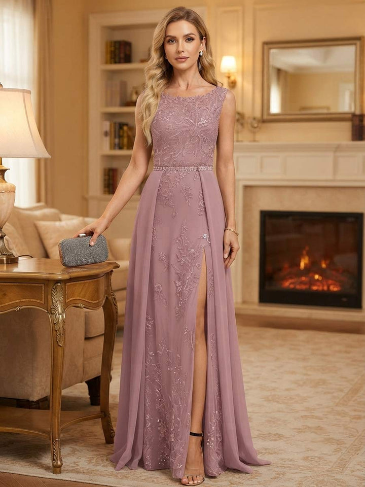 Sheath/Column Scoop Sleeveless Floor-Length Mother of the Bride Dresses with Applique &amp; Lace
