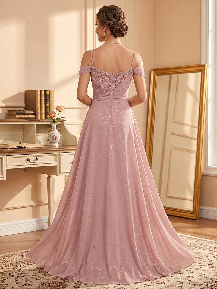 Sheath/Column Cold Shoulder Sleeveless Floor-Length Mother of the Bride Dresses With Beading &amp; Sequins