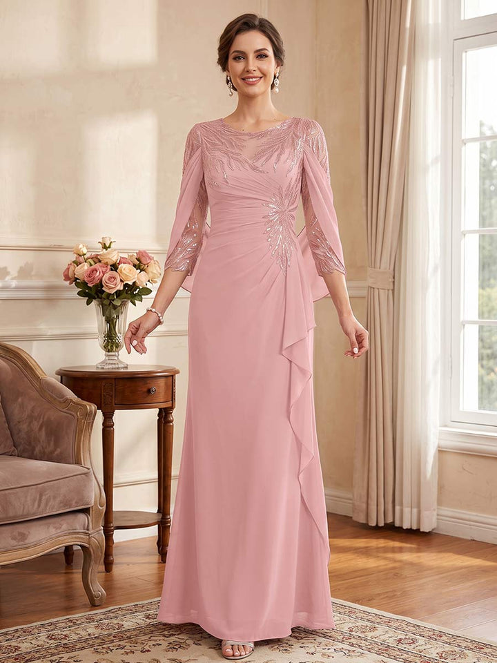 Trumpet/Mermaid Scoop 3/4 Sleeves Floor-Length Mother of the Bride Dresses with Lace &amp; Sequins