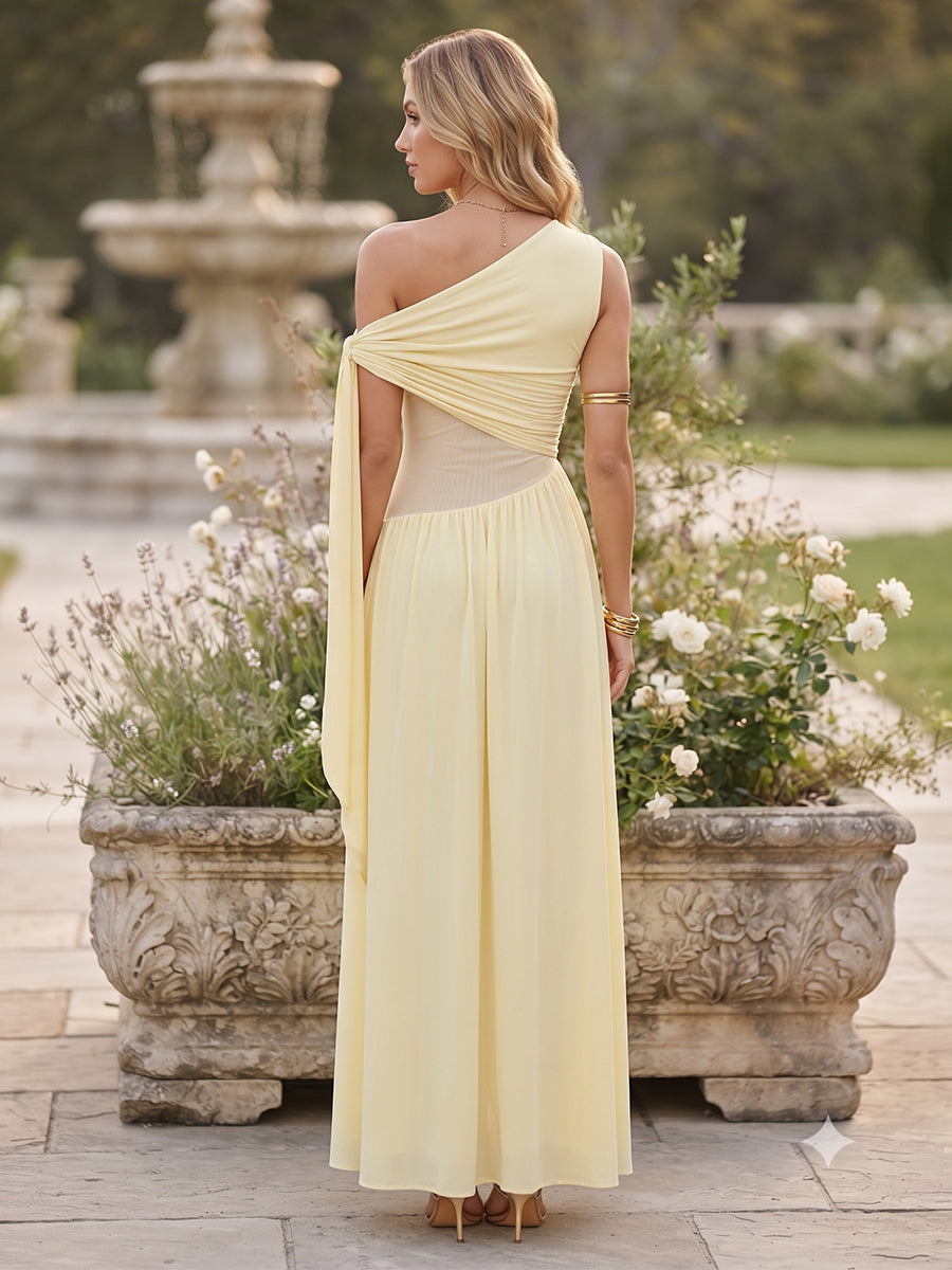 A-Line/Princess One-Shoulder Sleeveless Floor-Length Bridesmaid Dresses with Bowknot