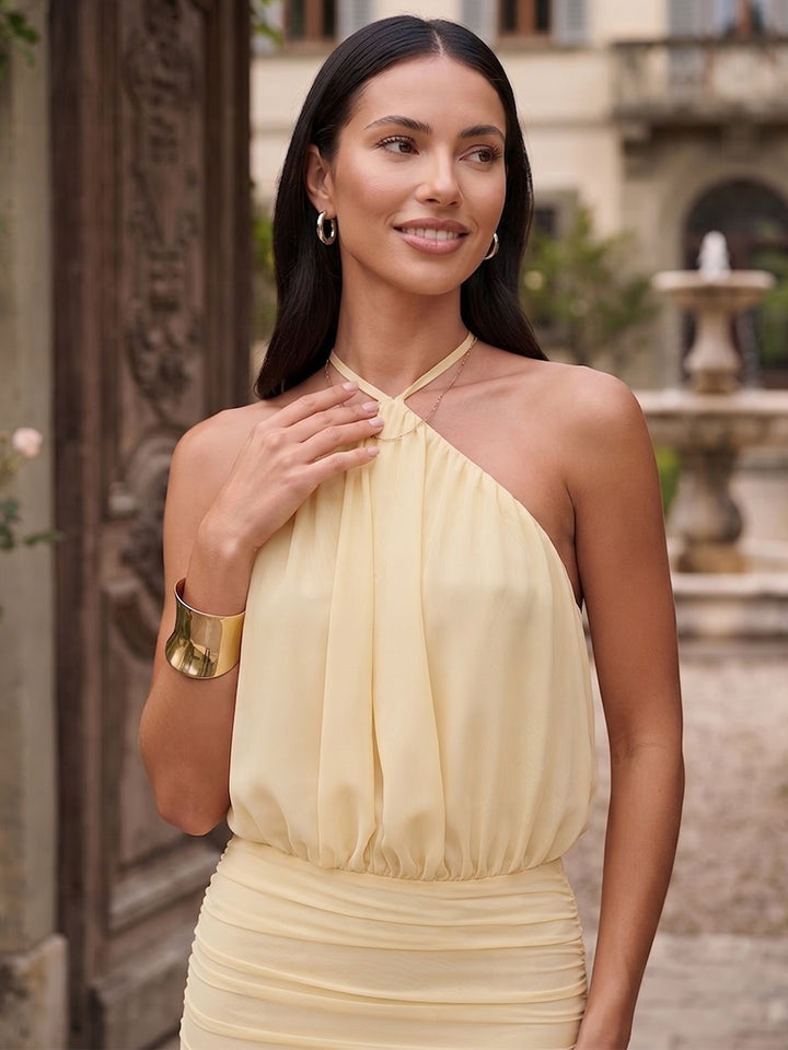 Sheath/Column Halter Sleeveless Floor-Length Ruched Bridesmaid Dresses
