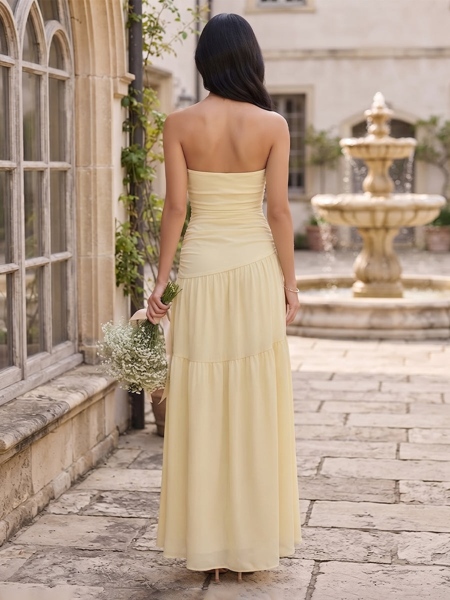 A-Line/Princess Strapless Sleeveless Floor-Length Ruched Bridesmaid Dresses