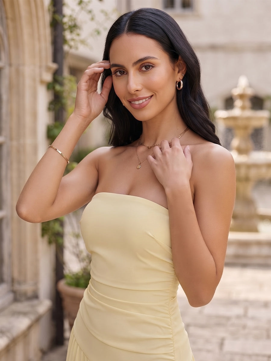 A-Line/Princess Strapless Sleeveless Floor-Length Ruched Bridesmaid Dresses