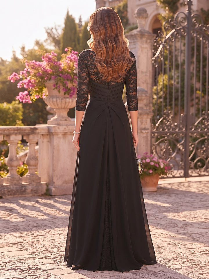 A-Line/Princess Scoop Long Sleeves Chiffon Floor-Length Mother of the Bride Dresses with Applique &amp; Blet
