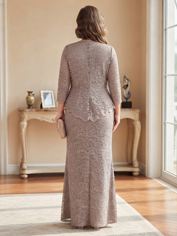 Sheath/Column Square Neck 3/4 Sleeves Lace Floor-Length Plus Size Mother of the Bride Dresses with Jacket