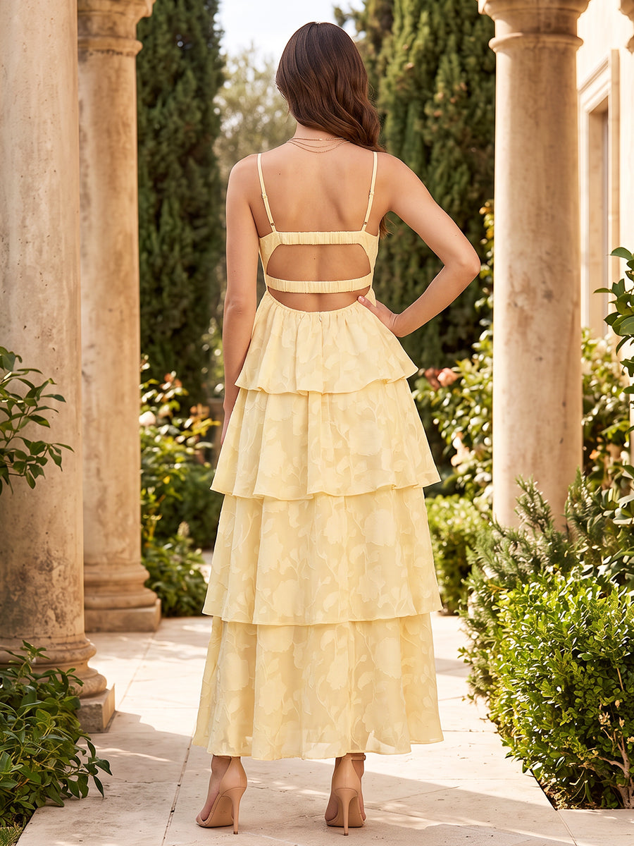 A-Line/Princess Spaghetti Straps Sleeveless Chiffon Tea-Length Maternity Wedding Guest Dresses with Ruffles&amp;Tiered