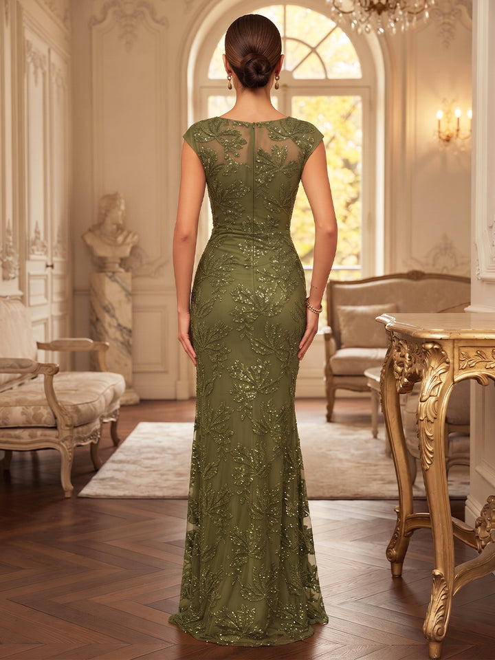 Sheath/Column Scoop Sleeveless Lace Floor-Length Mother of the Bride Dresses with Sequins &amp; Ruffles