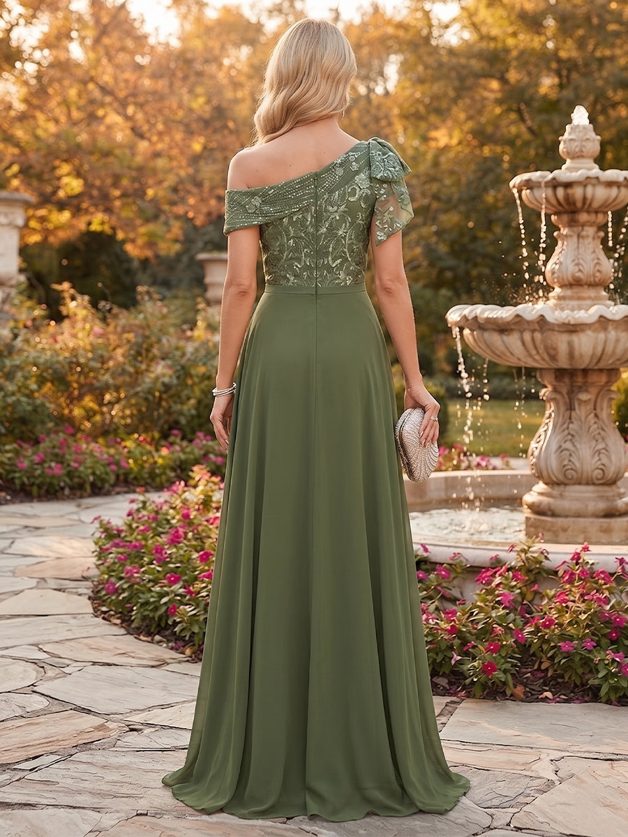 Jumpsuits Off-the-Shoulder Sleeveless Chiffon Floor-Length Mother of the Bride Dresses with Overskirt &amp; Appliques